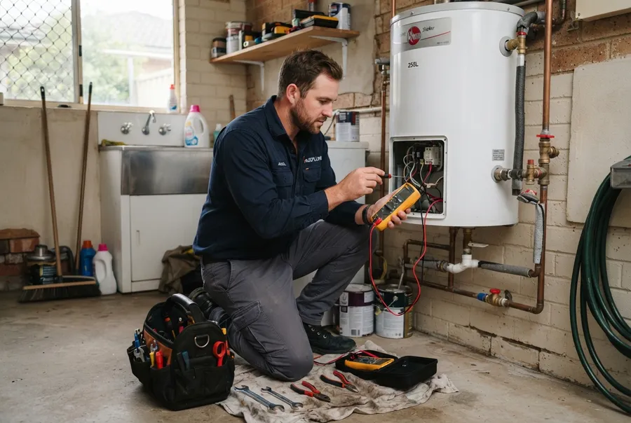 Plumber servicing a hot water system